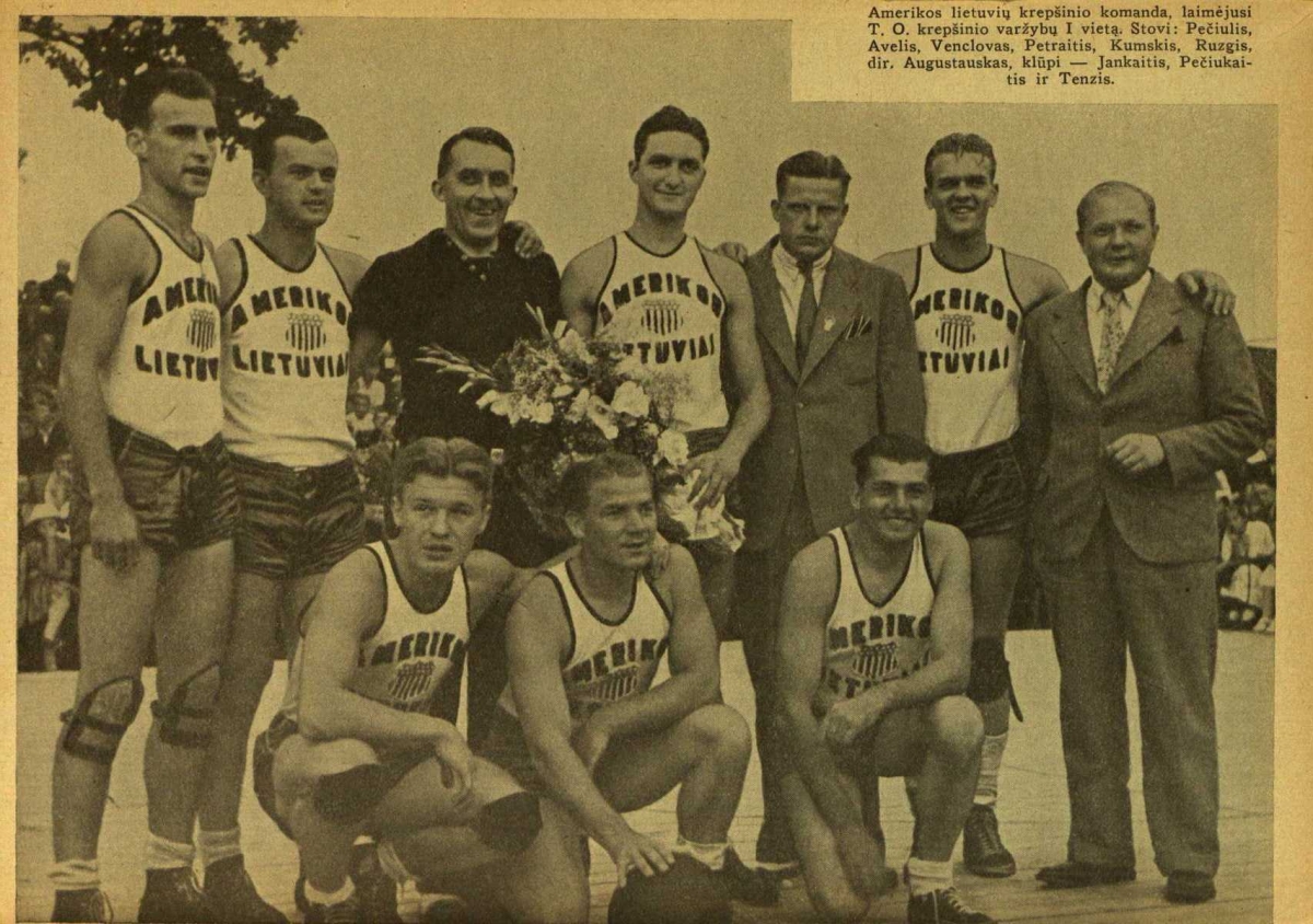 Krepšinio varžybų nugalėtojai tautinėje olimpiadoje. 1938 m.